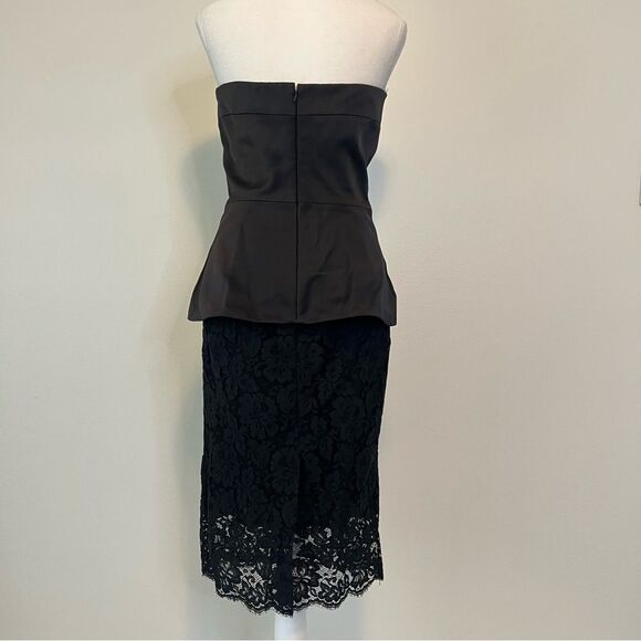 CUSHNIE ET OCHS Strapless Black Duchess Satin Lace Midi Dress Size 6 - Picture 10 of 15